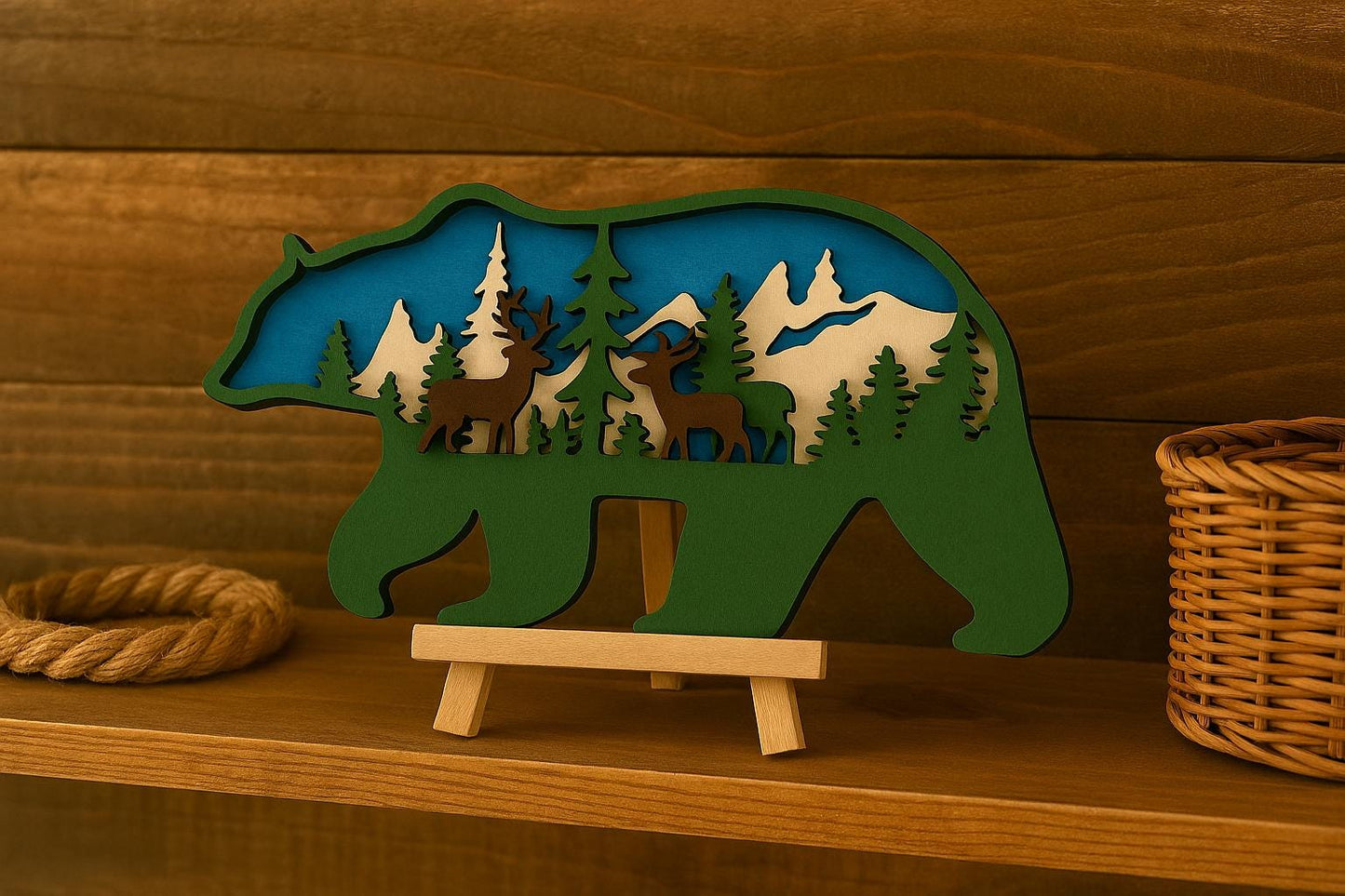 Wooden Bear & Deer Wall Art