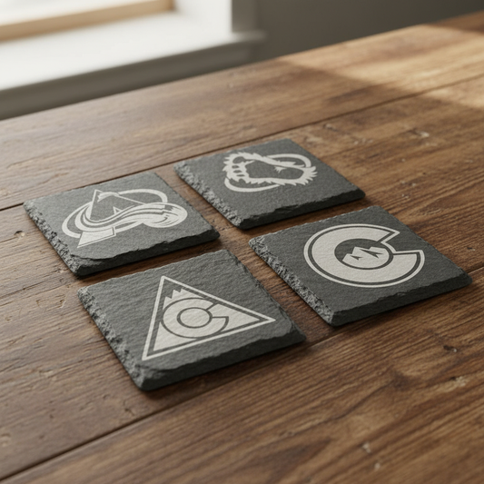 Slate coasters on bar table