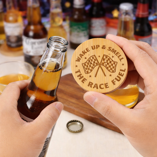 Wake Up & Smell the Race Fuel Bamboo Bottle Opener