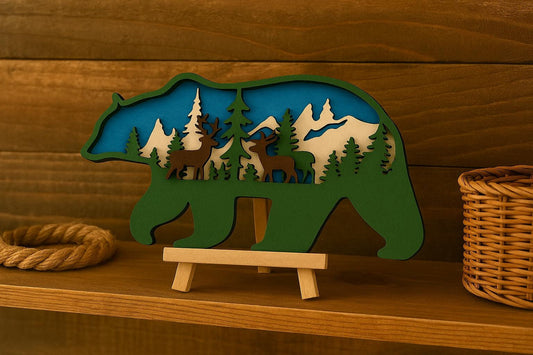 Wooden Bear & Deer Wall Art