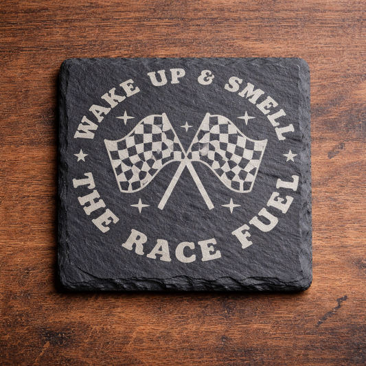Wake Up & Smell the Race Fuel Slate Coaster Set