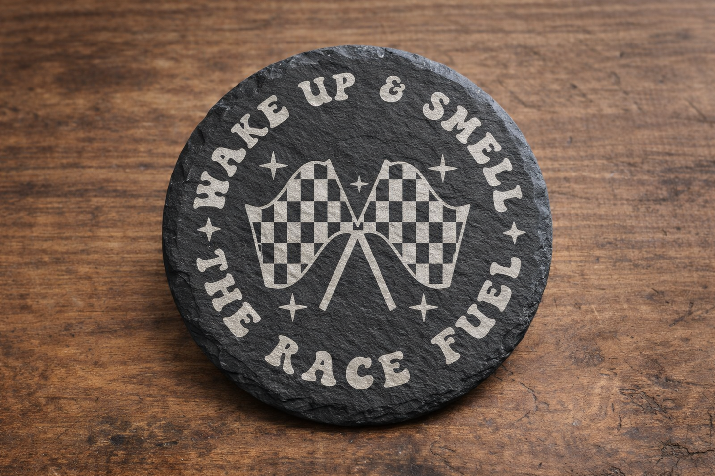 Wake Up & Smell the Race Fuel Slate Coaster Set