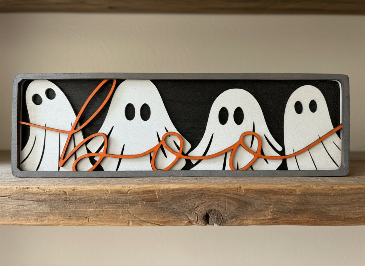 “Boo” Ghost Layered Wood Sign