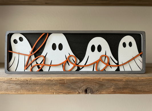 “Boo” Ghost Layered Wood Sign