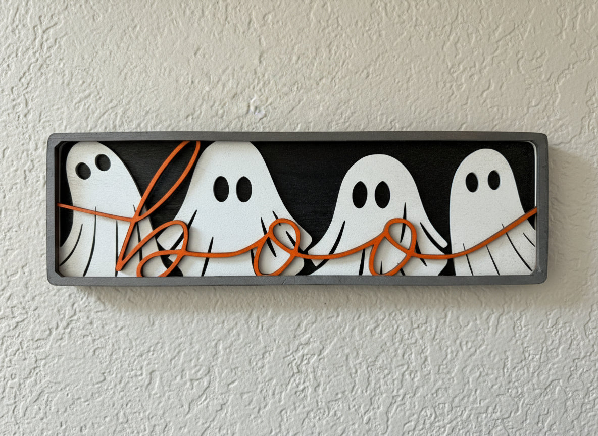 “Boo” Ghost Layered Wood Sign