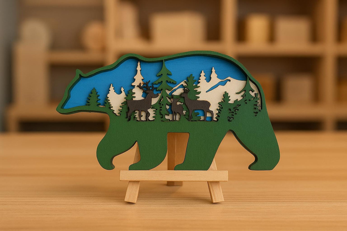 Wooden Bear & Deer Wall Art
