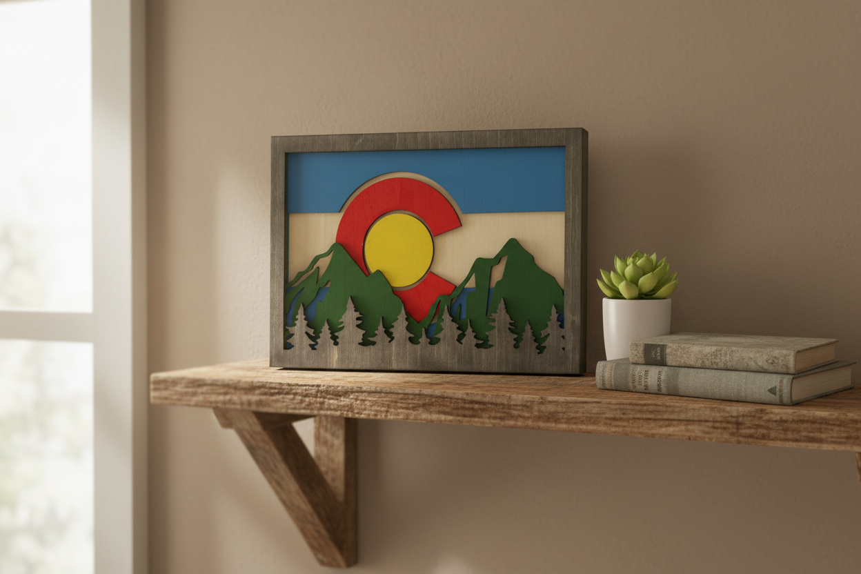 Colorado artwork on shelf