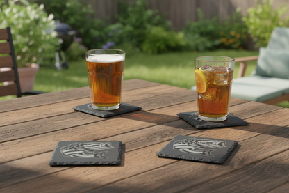 Exactly 4 Patriotic Bass Coasters Backyard