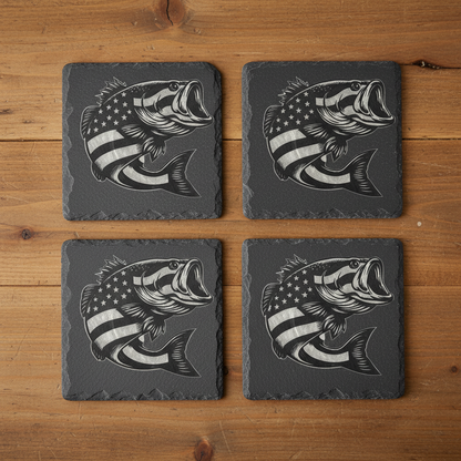 Patriotic Bass Coasters on Wood Background