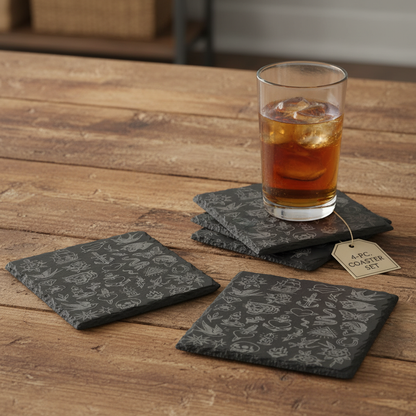 Set of 4 tattoo coasters on table