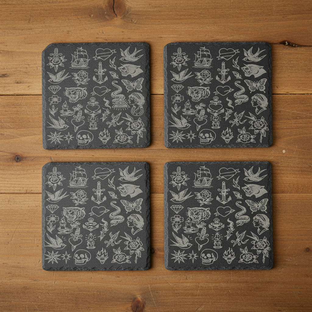 Set of 4 tattoo flash coasters in grid