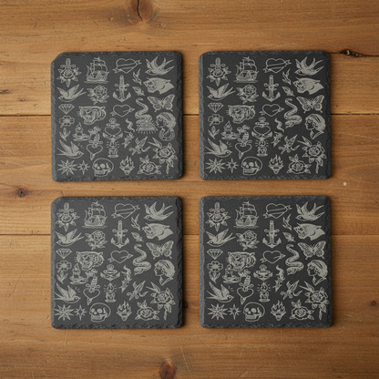 Set of 4 tattoo flash coasters in grid